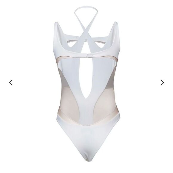 Mugler Sheer Cut Out Bodysuit White & Nude Sz 42Fr L-XL US NWT WAS $950 - Picture 2 of 8